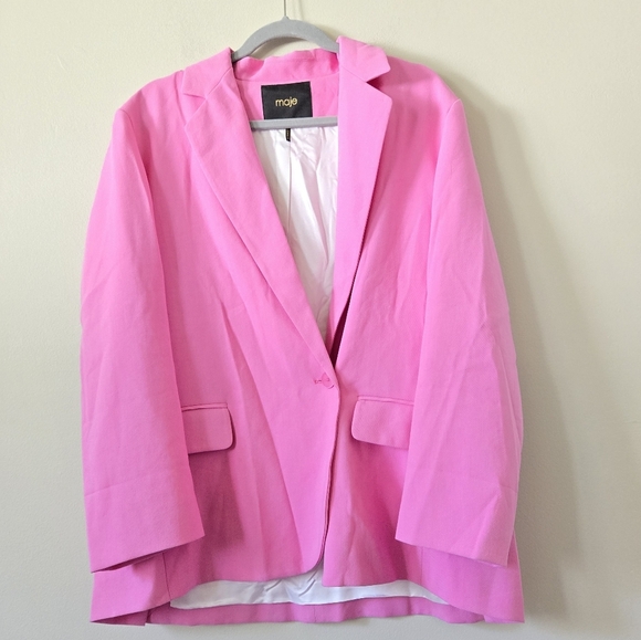 Maje Vestale Single Button Pink Blazer Size 36 Barbie Barbiecore - Picture 2 of 8